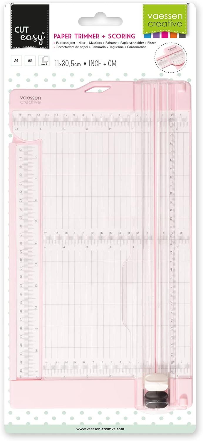 Vaessen Creative Score Easy Falzbrett cm/Metric Roze & Papierschneider inkl. Falzbein zum Schneiden