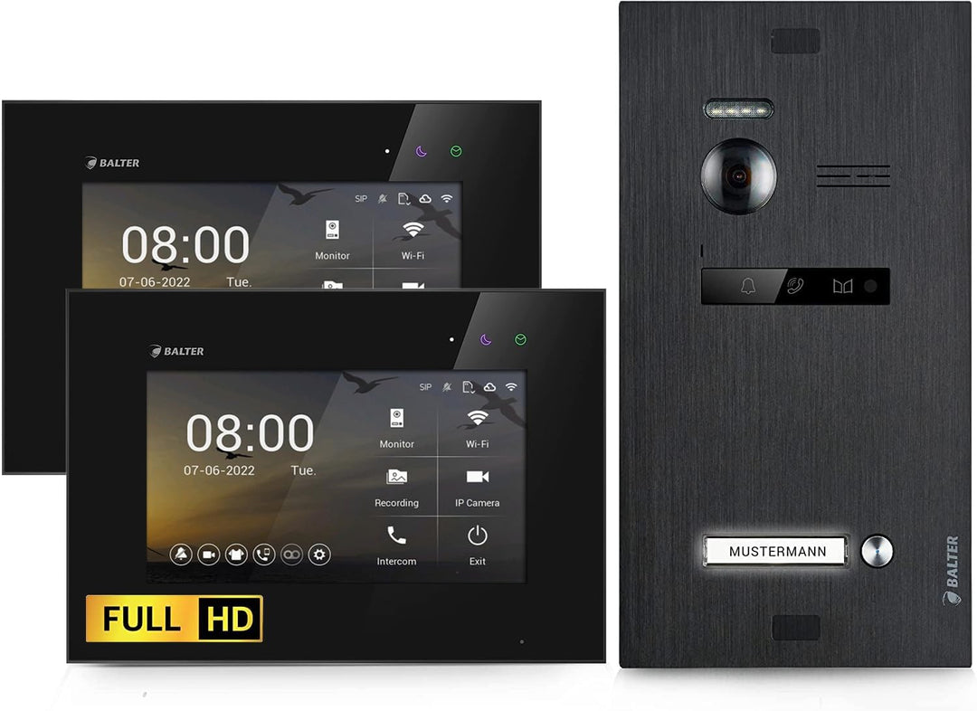 BALTER EVO-HD Video Türsprechanlage, Video Türklingel mit Kamera, 1 Familienhaus Klingel, 2X 7 Zoll