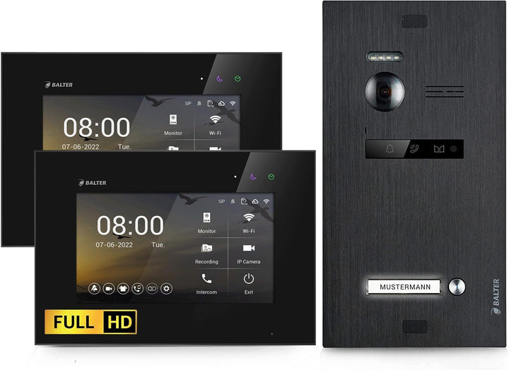BALTER EVO-HD Video Türsprechanlage, Video Türklingel mit Kamera, 1 Familienhaus Klingel, 2X 7 Zoll
