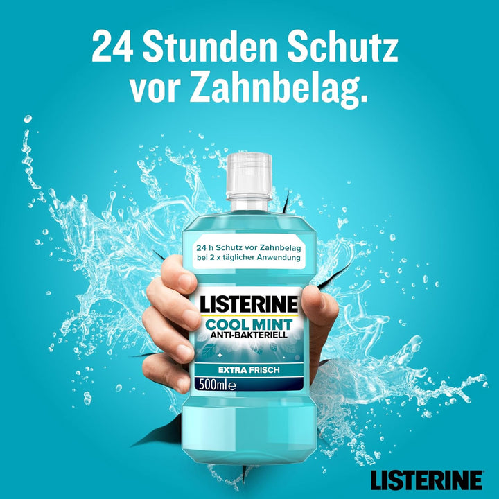 LISTERINE Cool Mint (6 x 500 ml), antibakterielle Mundspülung mit ätherischen Ölen & Minzgeschmack,