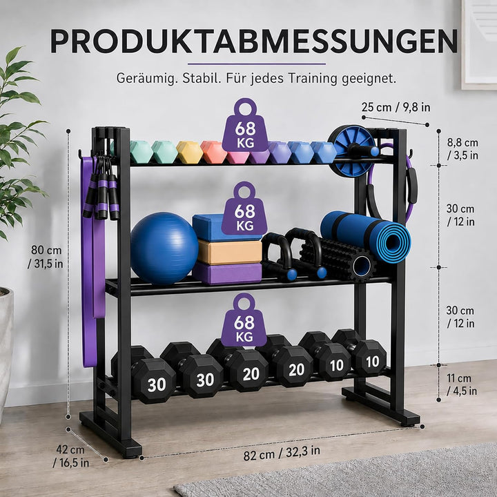 3-stöckiger Hantelständer mit verstellbarer Hantelablage, Kurzhantelständer für Home Gym, Hantelrega