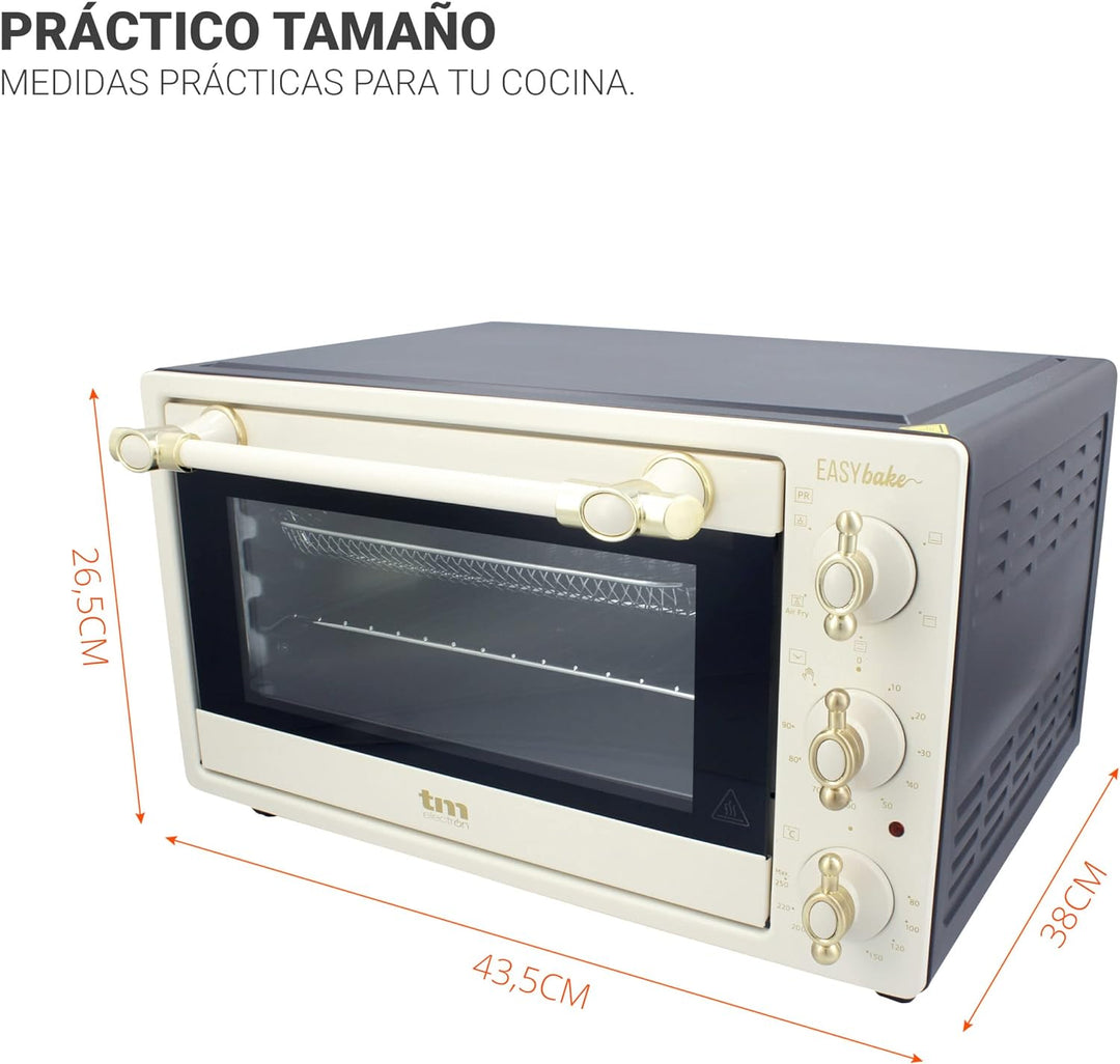 TM Electron EASYBAKE TMPHO020REB Mini Backofen Retro Design mit Fritteuse Funktion ohne Öl, 20 Liter
