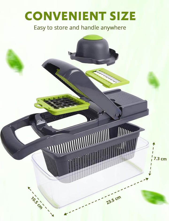 ADOV Mandoline Gemüseschneider, 12 in 1 Multifunktionaler Gemüsehobel mit Handschutz, Einstellbare E