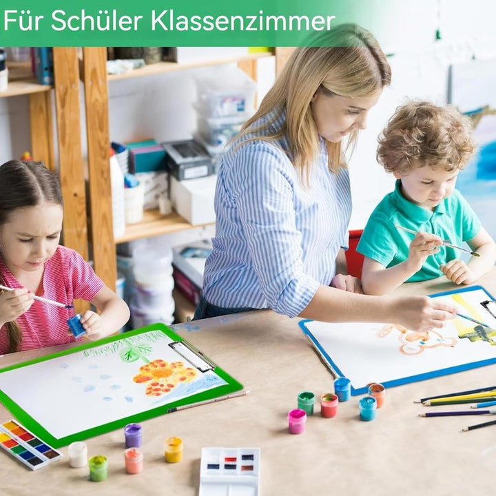 A4 Klemmbrett mit Gummierter Metalklemme, 22 x 31cm Pad Halter, Schreibblock Set in 5 Farben, Kunsts