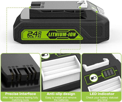 Energup 2 Stück 24V 3.0Ah Akku für Greenworks 24V Akku G24B2 G24B4 Kompatibel mit Greenworks Akku 24