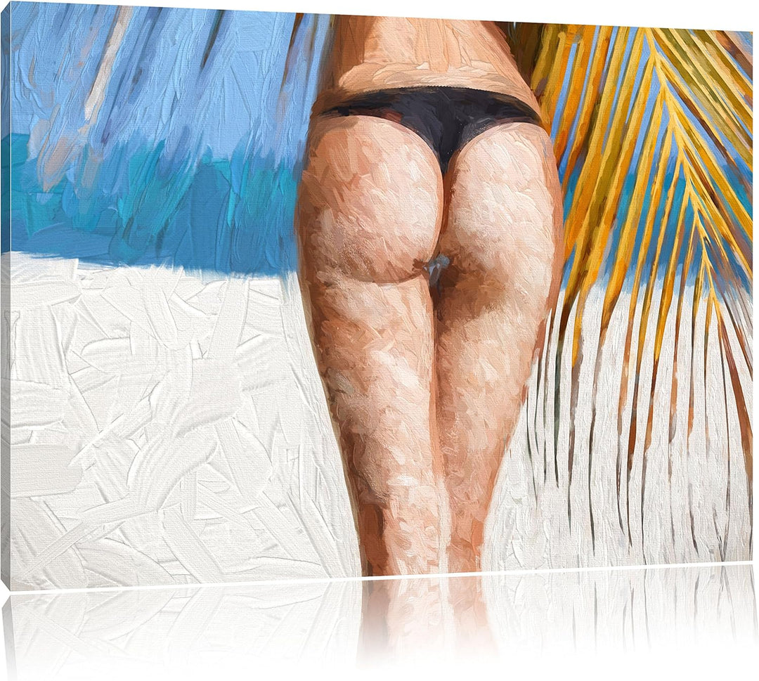 Pixxprint Sexy Frau am Strand Kunst als Leinwandbild/Grösse: 100x70 cm/Wandbild/Kunstdruck/fertig be