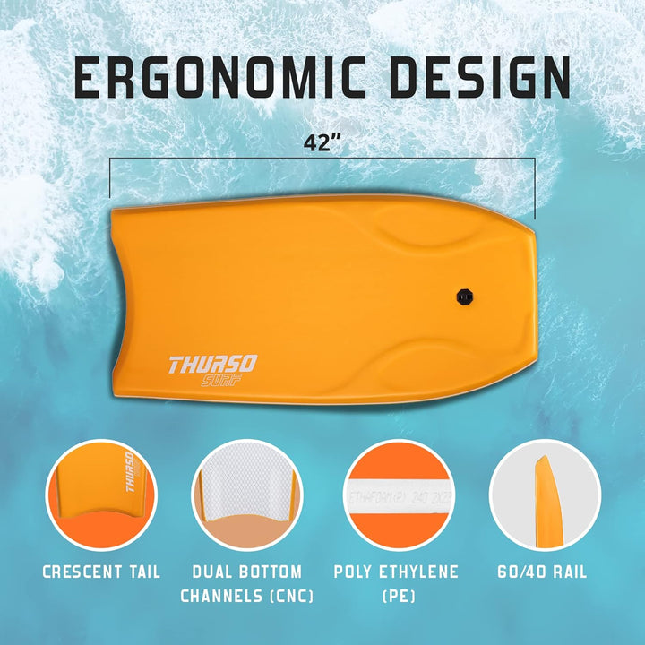 THURSO SURF Hochleistungs-Bodyboard 106,7 cm PE-IXPE-Deck HDPE-Boden FRP-Stringer Doppeltes Drehgele