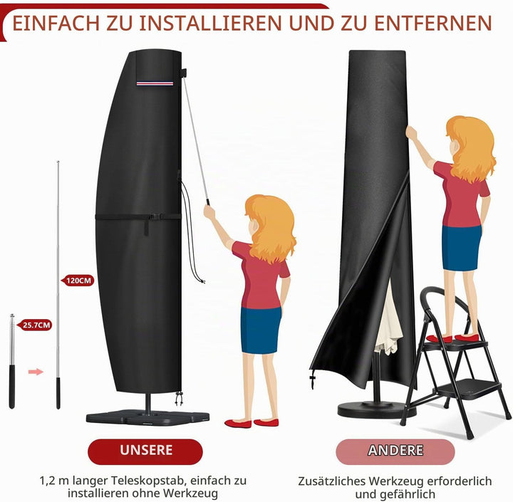 LAMUNI Ampelschirm Abdeckung für 4m Sonnenschirme, Wasserdicht Ampelschirm Schutzhülle für Sonnensch
