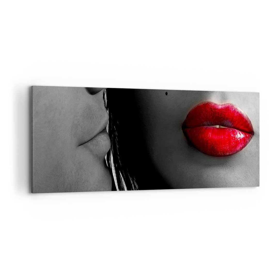 Wandbilder Dekoration Wohnzimmer Rote Lippen dunkles Haar Modell Liebe Bilder auf Leinwand 120x50cm