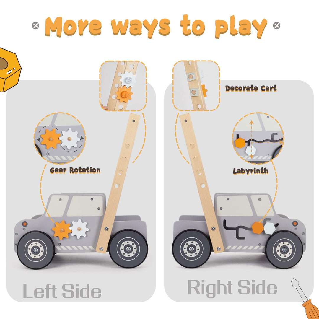 Labebe Lauflernwagen holz, Werkzeugbank für Kleinkinder, hölzerne Lauflernhilfe für Jungen und Mädch