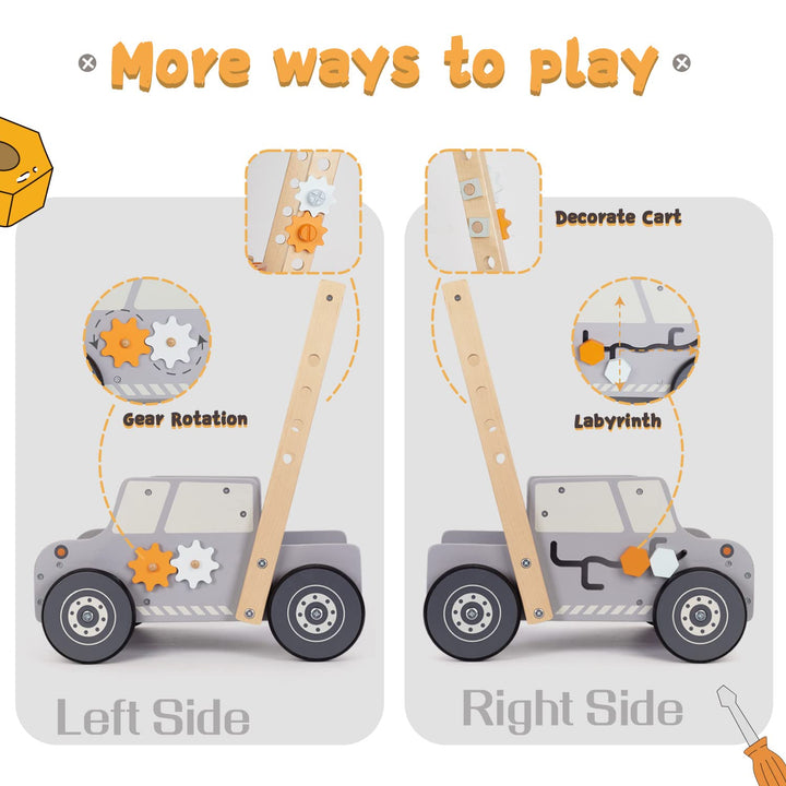 Labebe Lauflernwagen holz, Werkzeugbank für Kleinkinder, hölzerne Lauflernhilfe für Jungen und Mädch