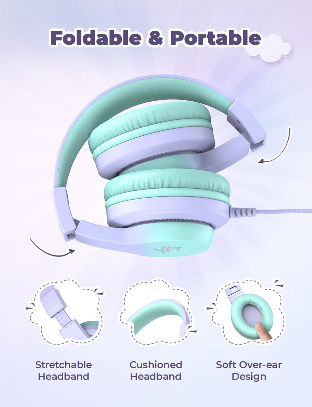 iClever Kinder Kopfhörer, Kinderkopfhörer mit Kabel 85dBA Sichere Lautstärke, HS19S Stereo-Sound Ove