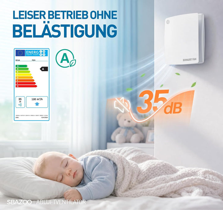 100mm Leiser Badlüfter mit Lichtschalter-Aktivierung – Weiss | 130m³/h Abluftventilator｜Wandlüfter m