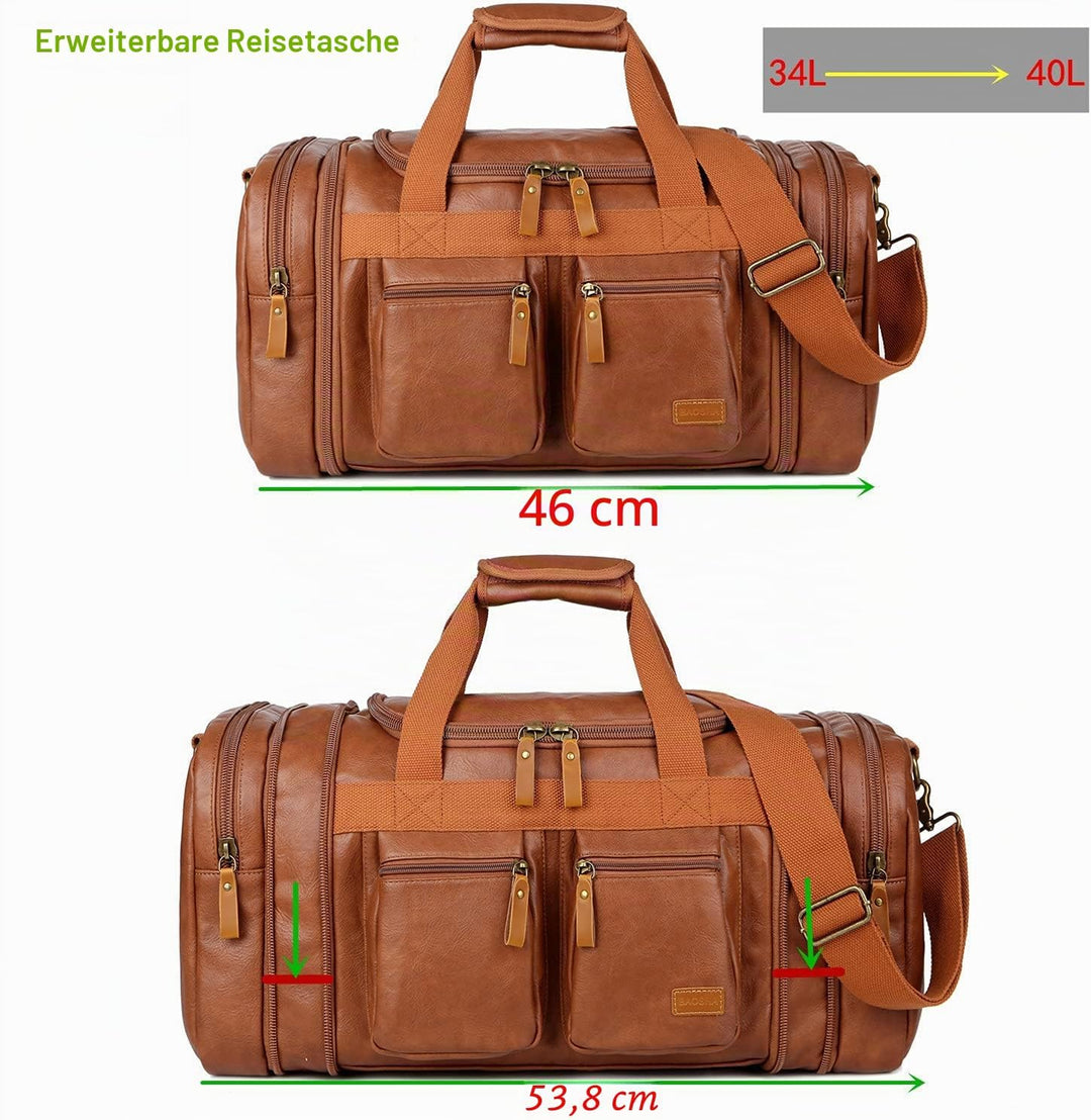 HB-21 Reisetasche, Wochenendtasche, Leder, zum Handgepäck, für Damen und Herren, braun, Braun