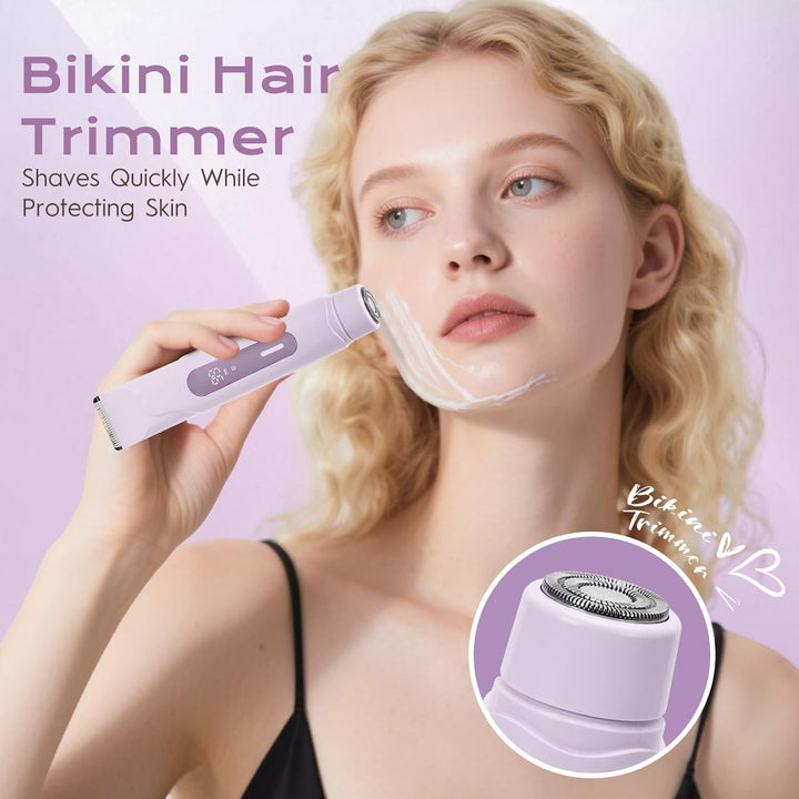 Damenrasierer Elektro 2in1 - Bikini Trimmer & Intimrasierer Kabellos - Nass/Trockenrasur, Doppelkopf