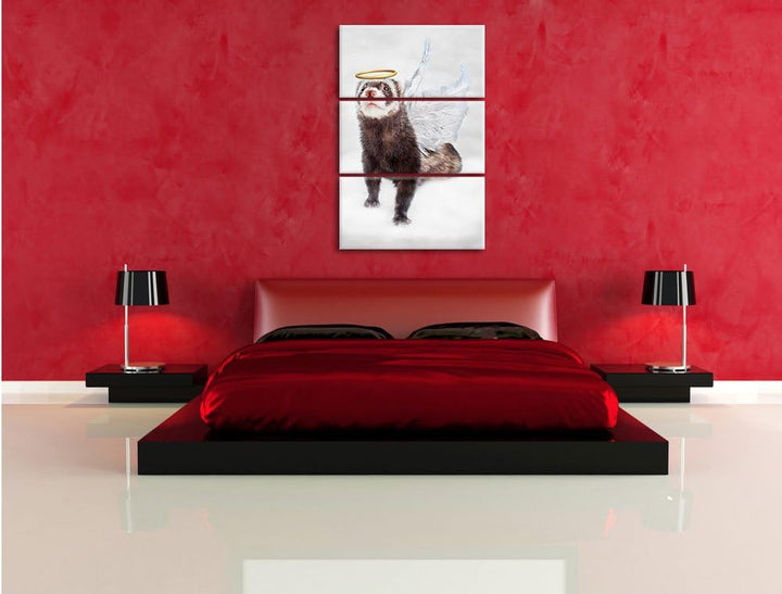 Pixxprint Süsses Frettchen im Engelsköstum B&W Detail 3-Teiler Leinwandbild 120x80 Bild auf Leinwand