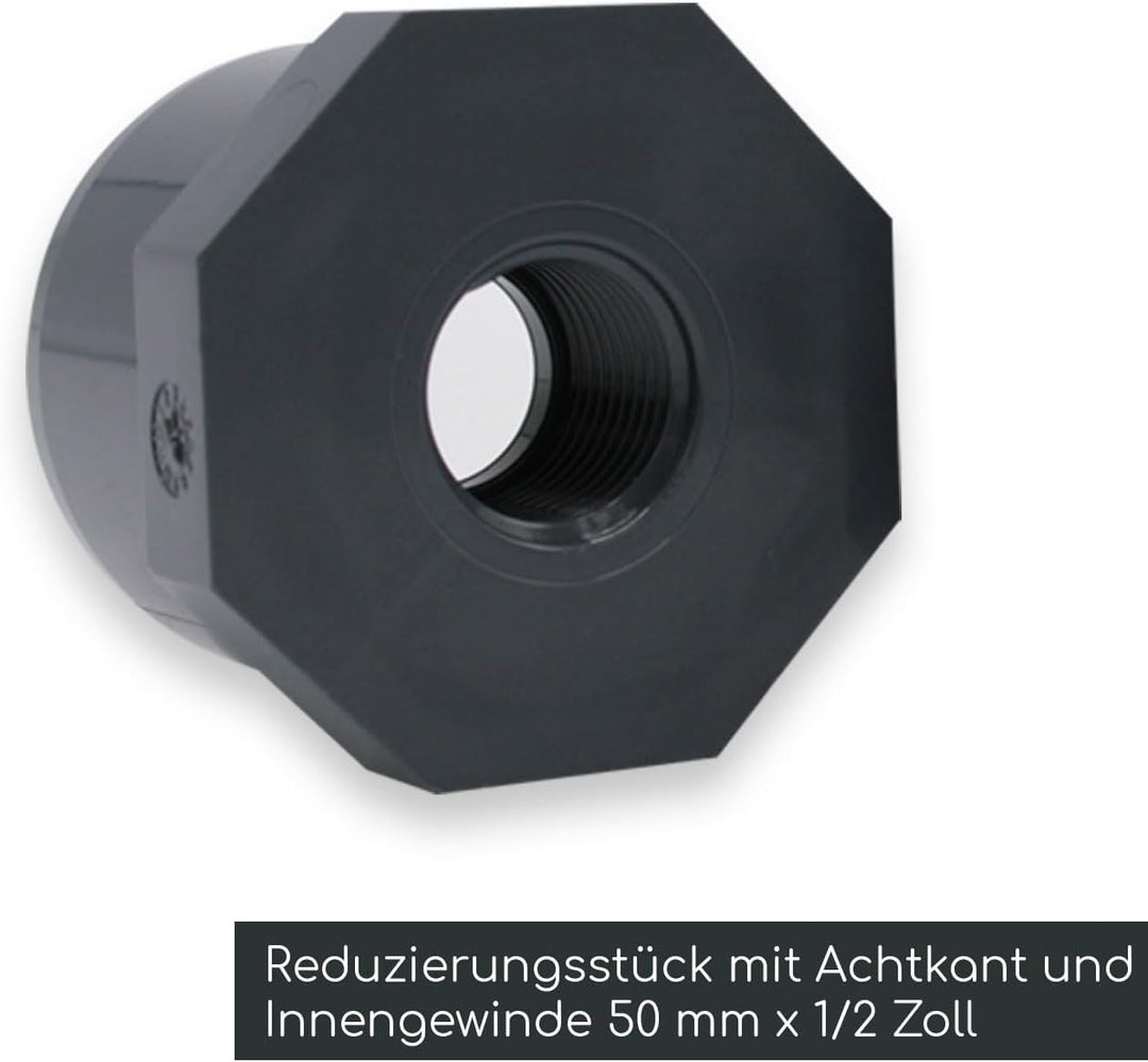 Pool Entleerungsset 50mm I 9-teilig mit T-Stück, Reduzierung 1/2 Zoll IG und Ablasshahn 1/2 Zoll AG