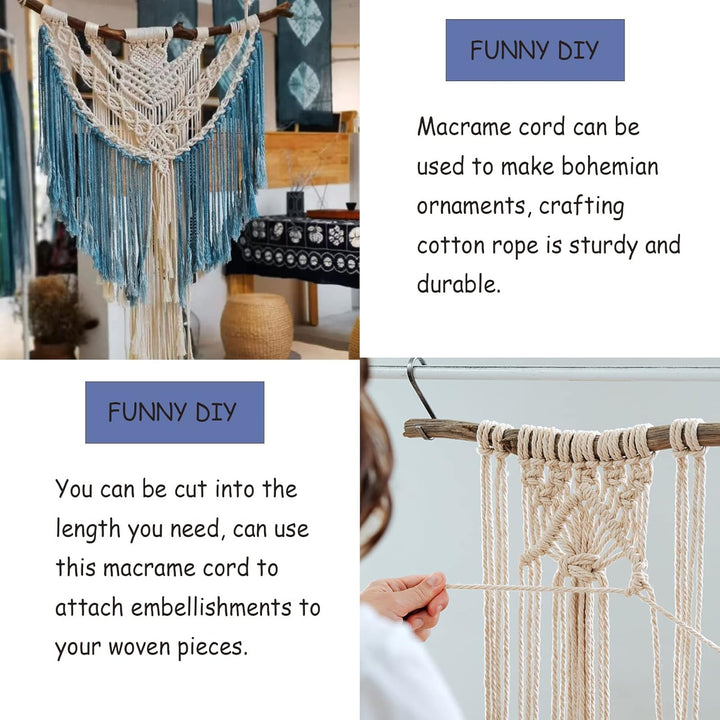 Makramee Garn 3 mm x 300 m, Natürliches Makramee, Baumwollgarn Macrame Cord, Baumwollkordel Wird Ver