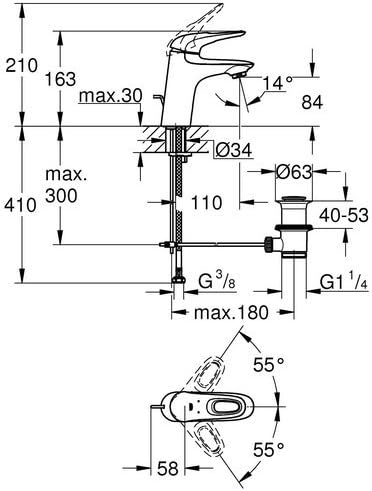 GROHE Eurostyle Einhand-Waschtischbatterie, Chrom, 23564003 InnerWater Guide, InnerWater Guide