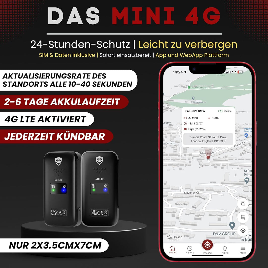 Mini 4G – Mini wiederaufladbarer 4G LTE GPS-Tracker, Auto, Motorrad usw. 34–205 Länder, Echtzeit-Tra