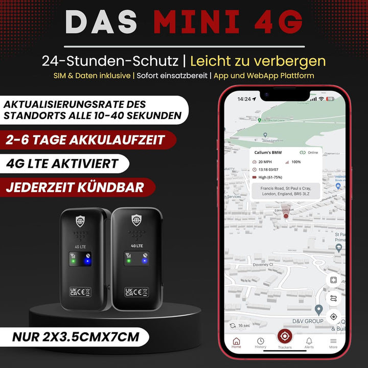 Mini 4G – Mini wiederaufladbarer 4G LTE GPS-Tracker, Auto, Motorrad usw. 34–205 Länder, Echtzeit-Tra