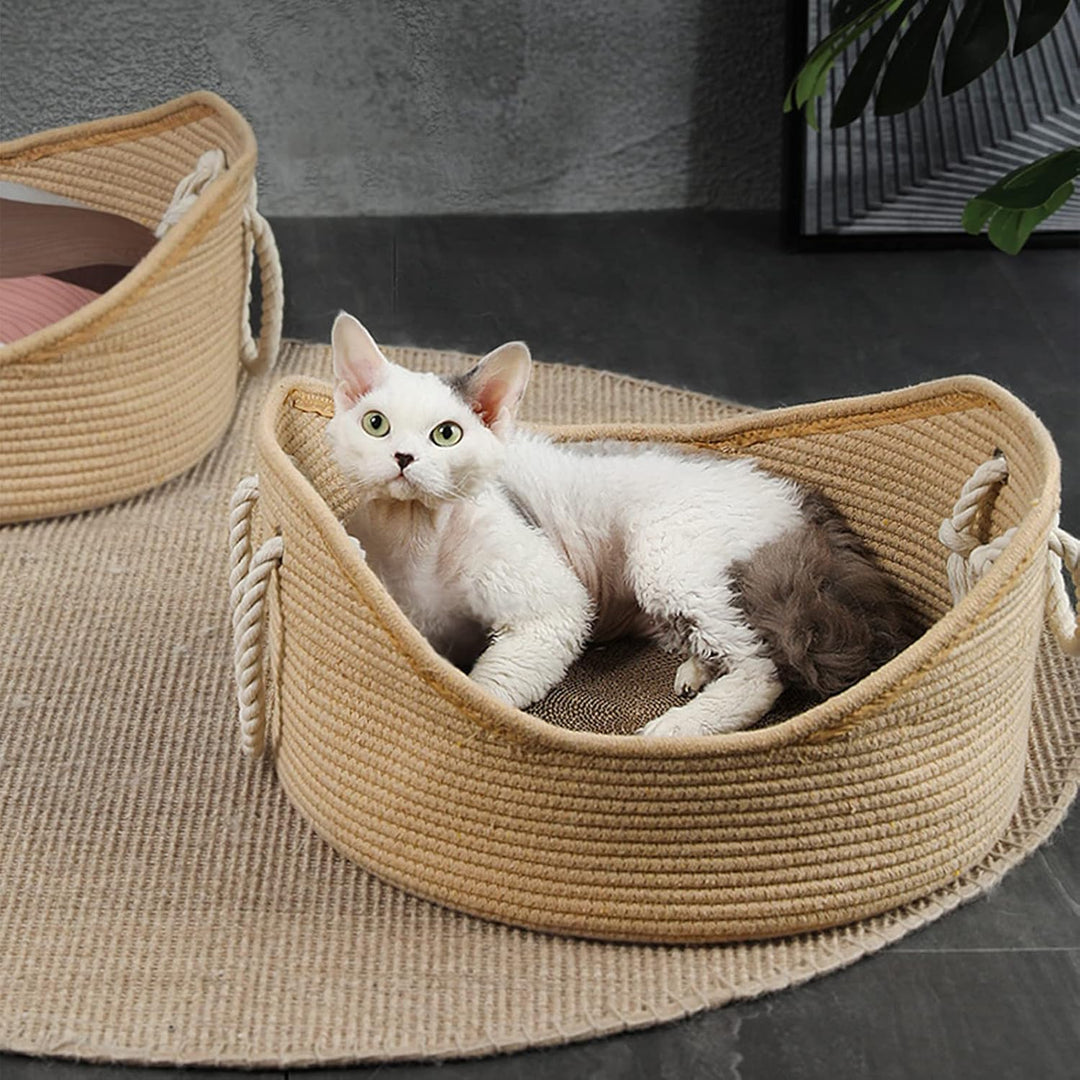 Handgefertigtes Katzenbett aus Weidengeflecht, Komfortabler Katzenkorb für Innenbereich, Gemütliches