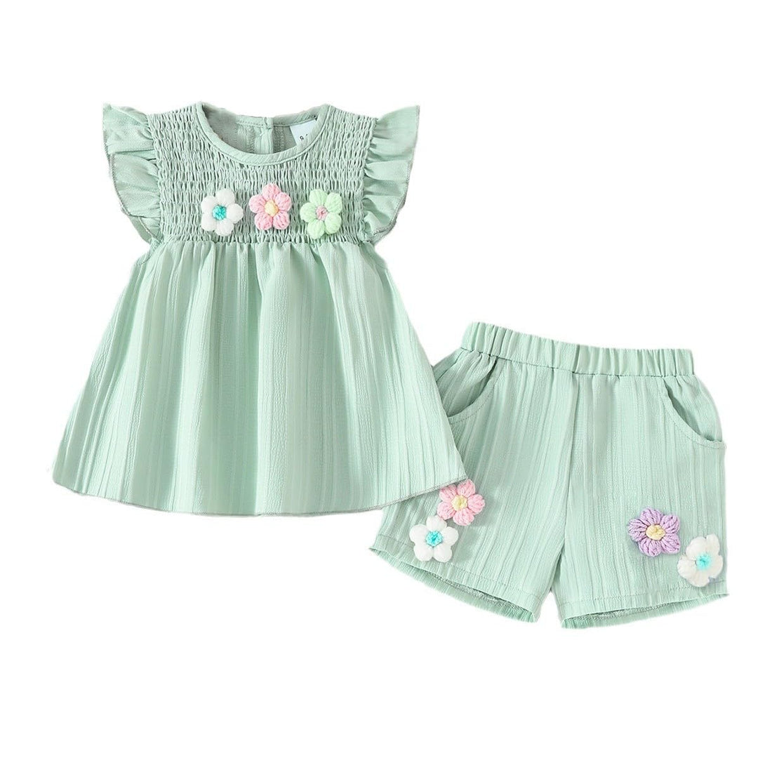 Kleinkind Baby Mädchen Kleidung Blumen Rüschen T-Shirts Tops Shorts Süsse Sommer Kleidung Sets 18-24