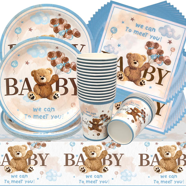 Doyomtoy Plüschbär Partygeschirr, 61 Stück Bärchen Geburtstag Deko Baby Geburtstag Bärs Tassen Servi