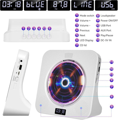 Qoosea Desktop CD Player Bluetooth CD-Spieler mit Lautsprechern für Zuhause Tragbarer CD-Player mit