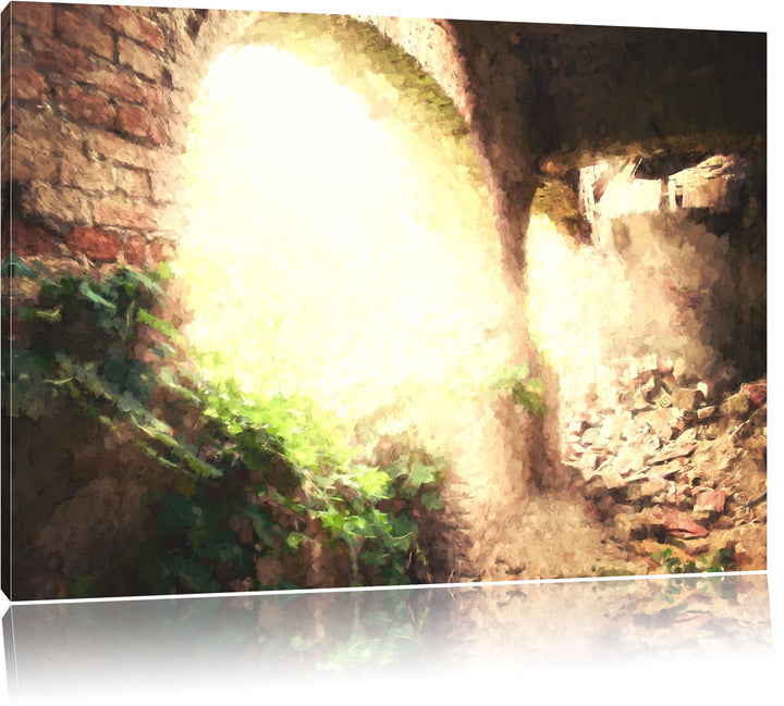 alte Ruine Malerei Effekt, Format: 100x70 auf Leinwand, XXL riesige Bilder fertig gerahmt mit Keilra