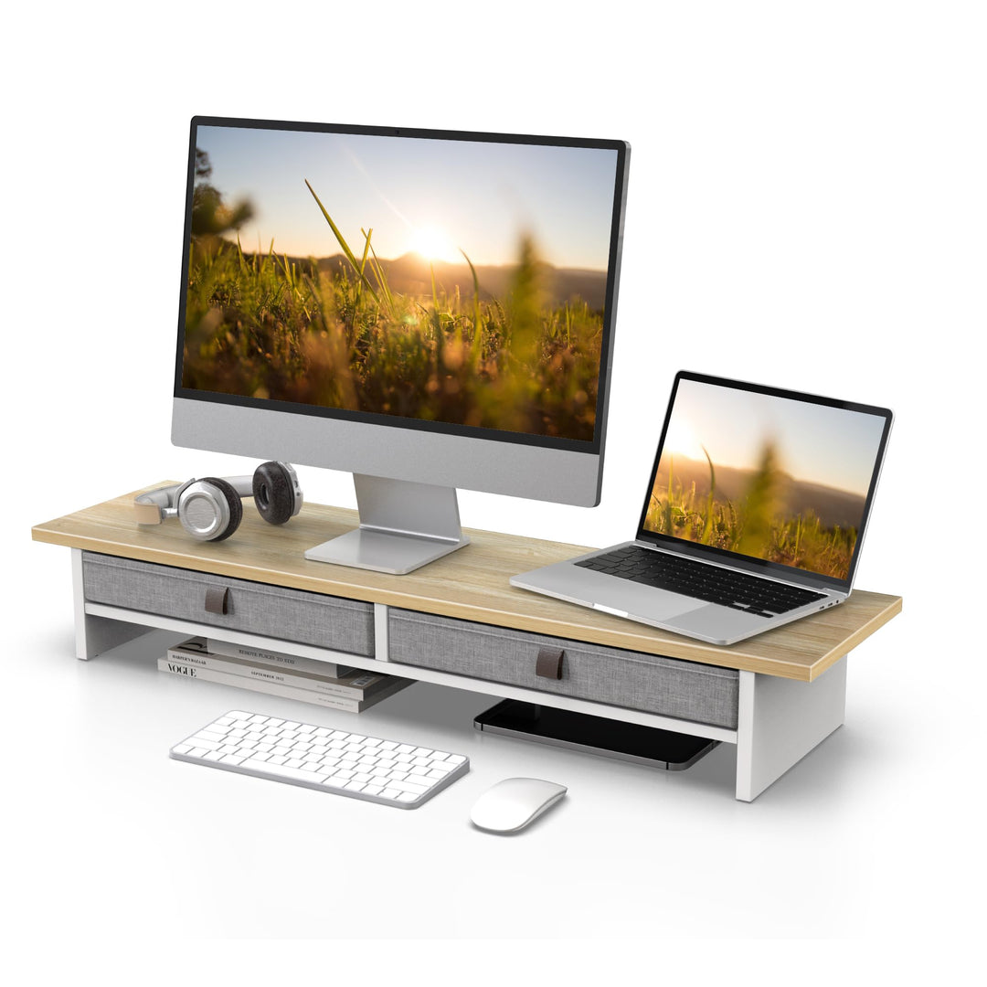 Fenge Dual Monitorständer Riser 2 Etagen Computer Monitor Ständer mit Schublade für PC Laptop Drucke