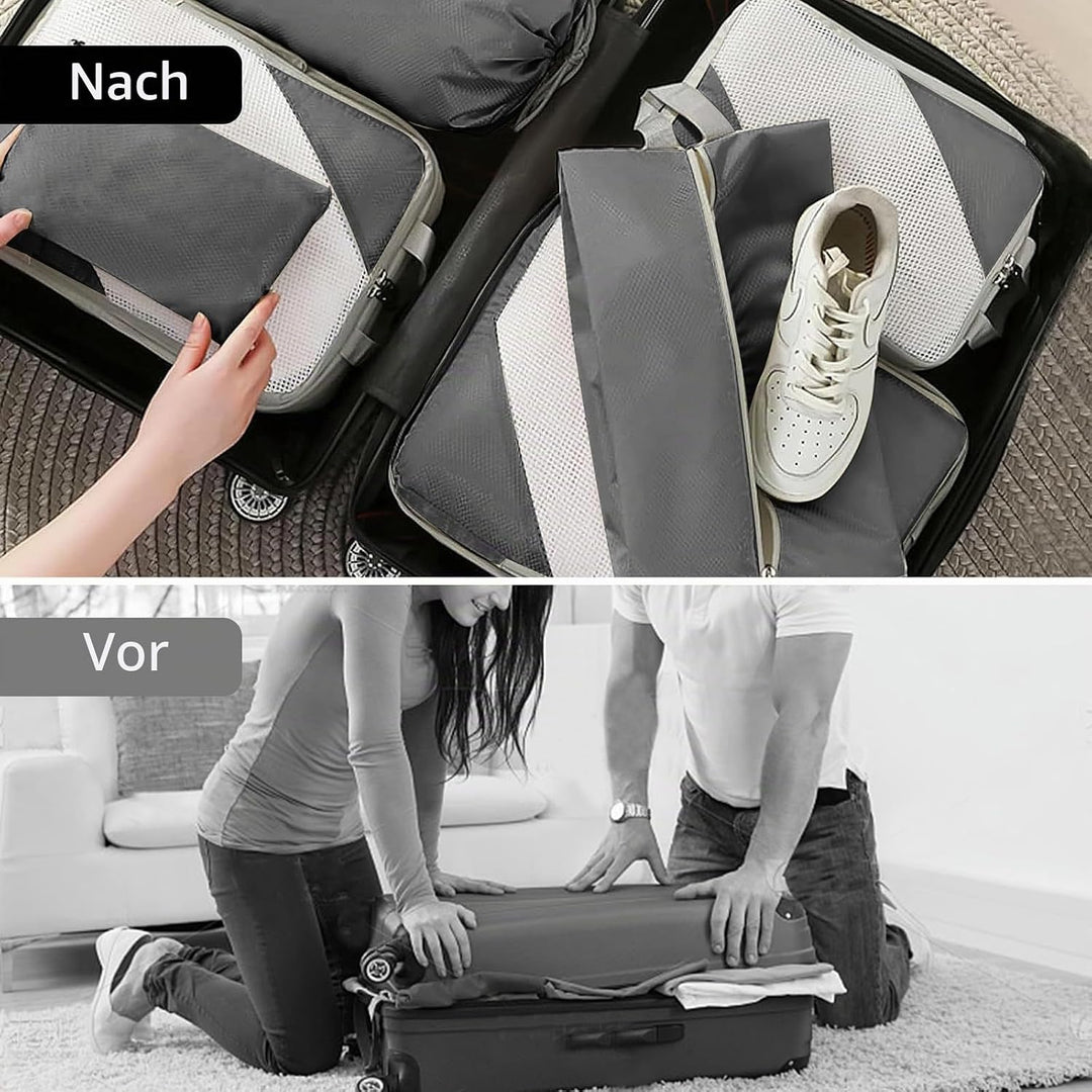 Kompressionspackwürfel für Koffer, 8 Stück erweiterbare Reisepackwürfel für Rucksack, ultraleichte R