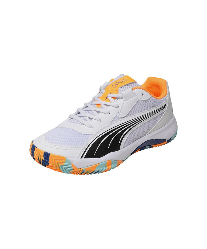 Puma Unisex Nova CourtTennis Shoe 37.5 EU Puma White Puma Black Vivid Blue Heat Fire, 37.5 EU Puma W
