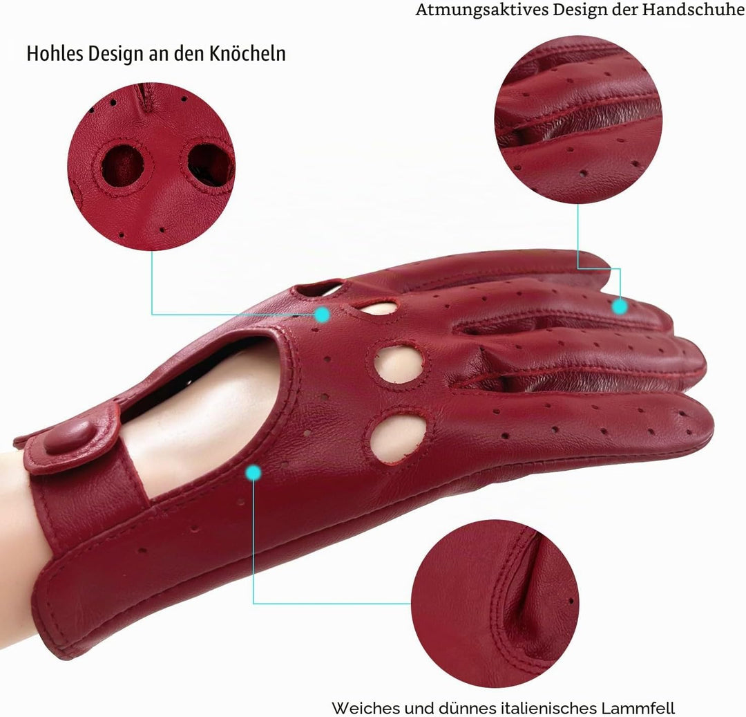 ZLUXURQ Damen Retro Weiche nd Dünne Lammfell Leder Touchscreen Fahrhandschuhe mit Maschige Medium(16