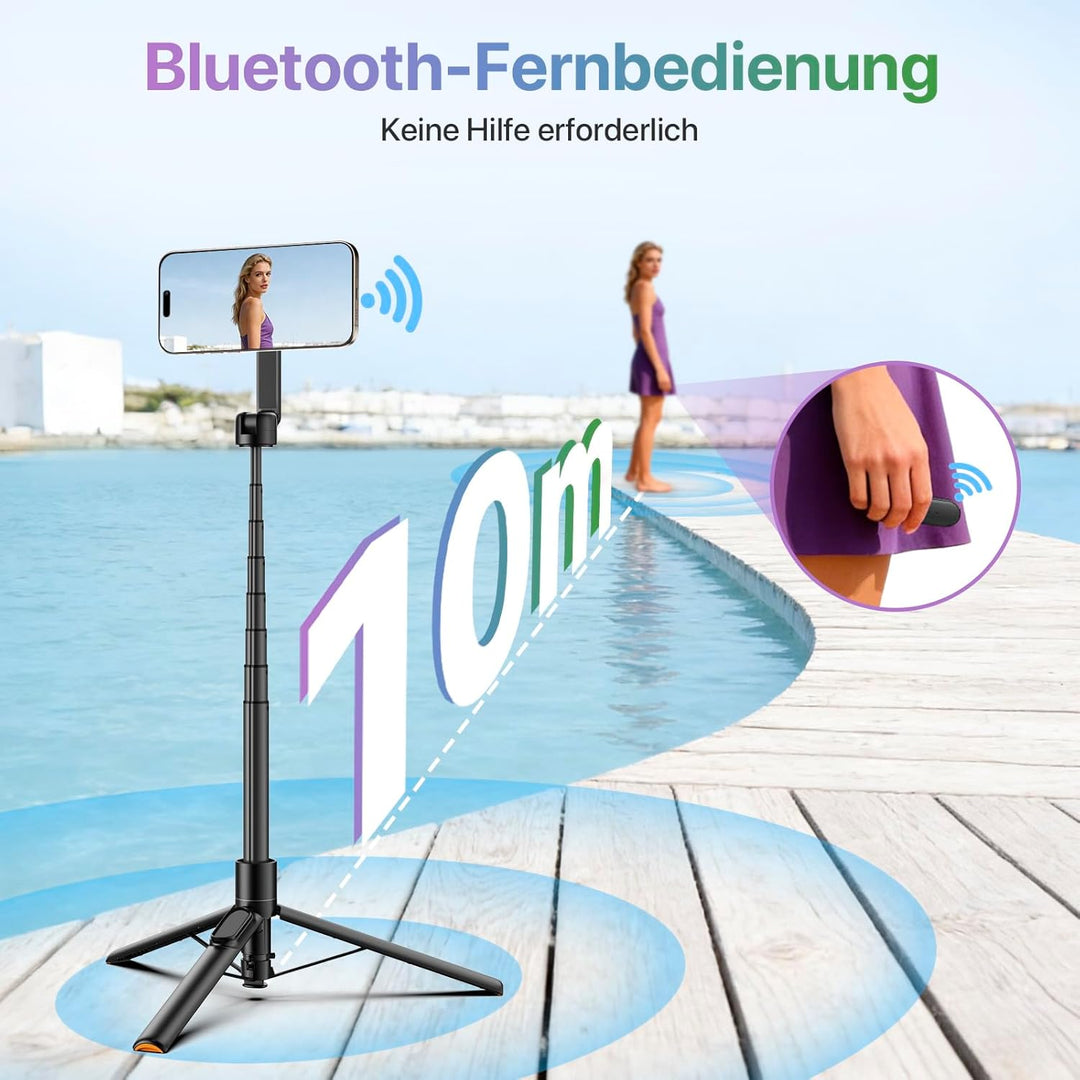 Moman Handy Stativ, Automatisch Aufstellbares Doppelseitiges Magnetisches Selfie Stick mit Fernbedie