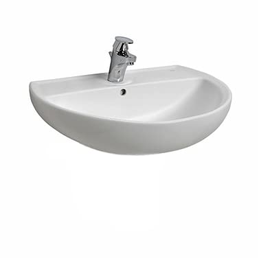 VBChome Aufsatzwaschbecken 60x45 cm Weiss Aufsatzwaschbecken mit Loch mit Überlauf EIN Waschbecken z
