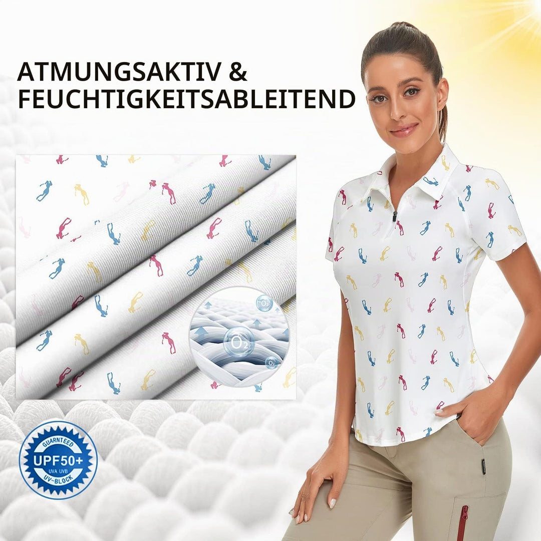 Soneven Atmungsaktiv Poloshirt Damen Kurzarm Leichtes Polohemd Sportshirt Tailliert UPF 50+ 1/4 Reis