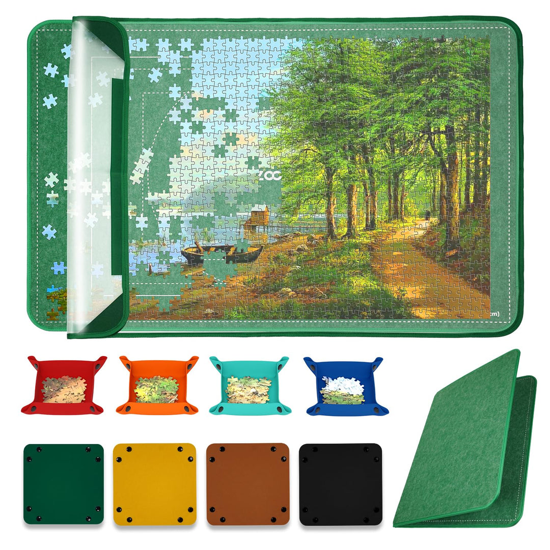 MOZOOSON Faltbares Puzzlebrett 1500 Teile, Tragbare Puzzlematte mit Staubdichter & 8 Puzzle Sortiere