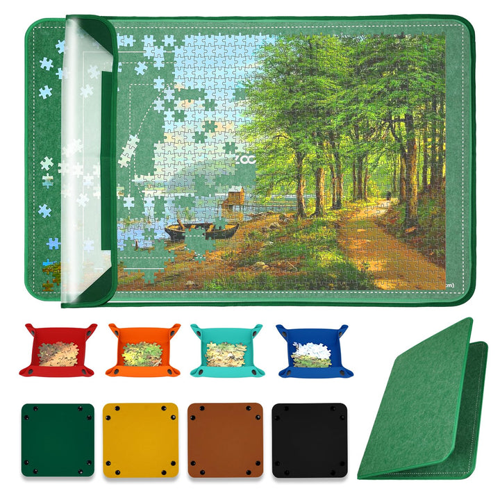 MOZOOSON Faltbares Puzzlebrett 1500 Teile, Tragbare Puzzlematte mit Staubdichter & 8 Puzzle Sortiere