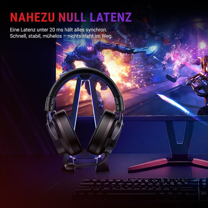 QCY Heroad VT200 Gaming Headset Wireless,2.4Ghz kabellos Headset Mit Mikrofon,7.1 Surround Sound,Blu