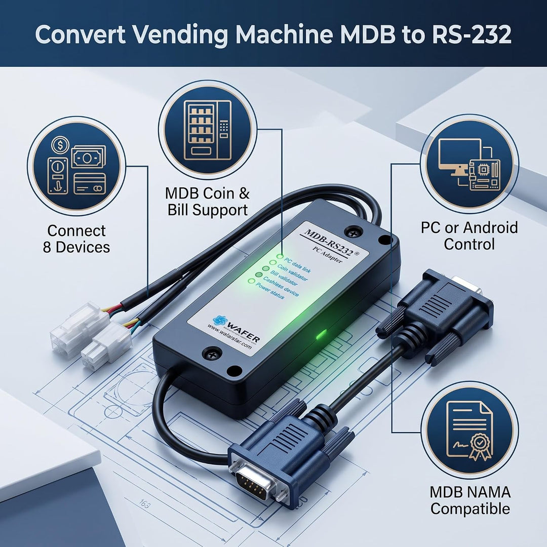 MDB-zu-RS232-Konverter, ABS-Kunststoff MDB-Zahlungsgerät zu PC-Konverter RS232-Adapter Bill Acceptor