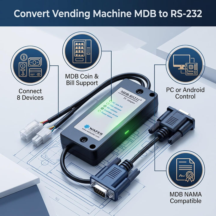 MDB-zu-RS232-Konverter, ABS-Kunststoff MDB-Zahlungsgerät zu PC-Konverter RS232-Adapter Bill Acceptor