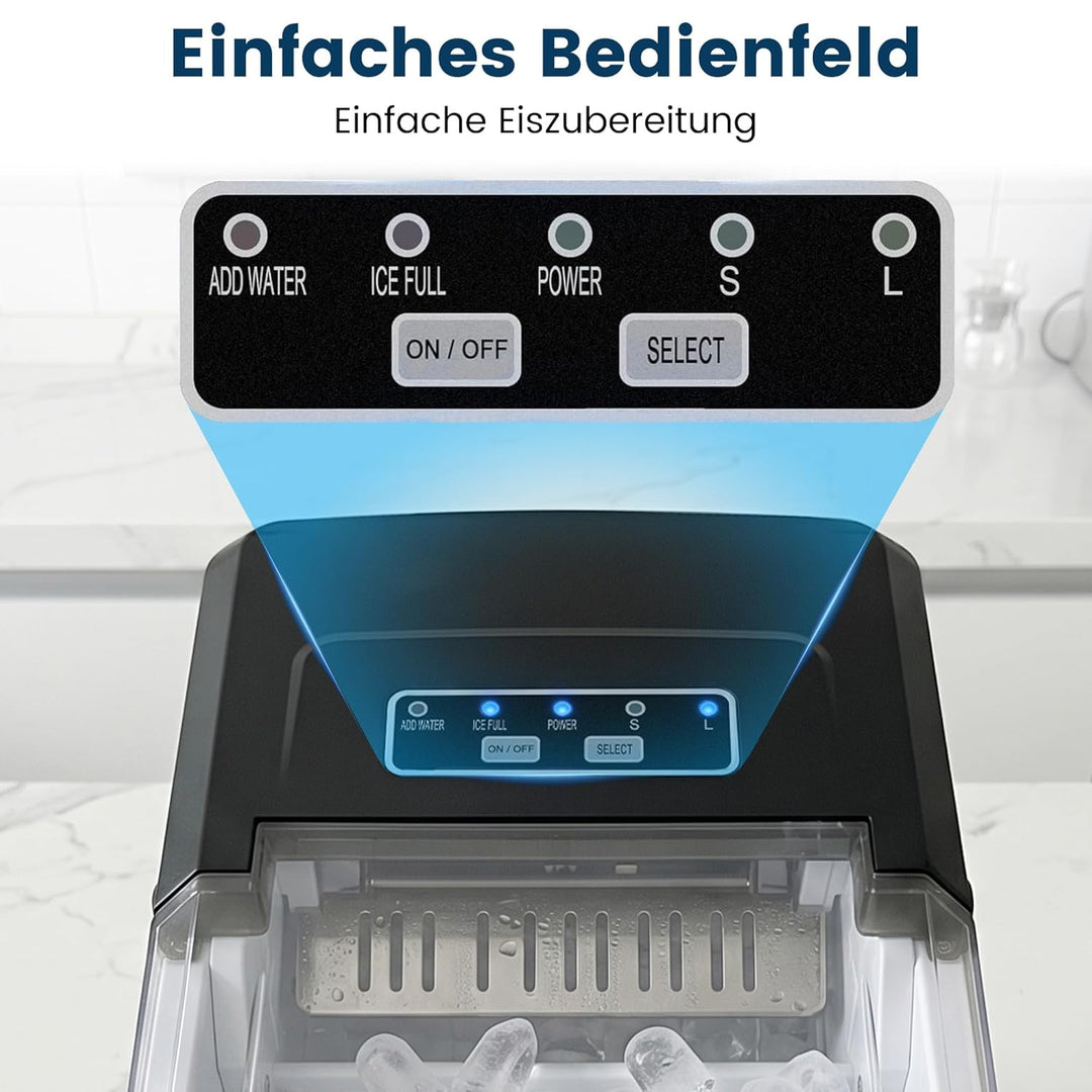 Eiswürfelmaschine Klein, Eiswürfelbereiter mit Tragbarem Griff, 2 Eiswürfel Grössen, 9 Würfel in 6 M