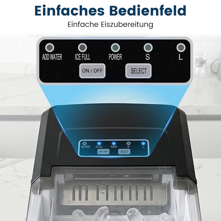 Eiswürfelmaschine Klein, Eiswürfelbereiter mit Tragbarem Griff, 2 Eiswürfel Grössen, 9 Würfel in 6 M