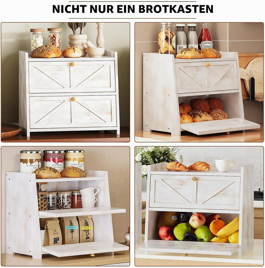 VEDECASA Bambus Brotkasten 2 Regale Brotbox für küche Grosser Brotbehälter Lebensmittelecht Brotaufb
