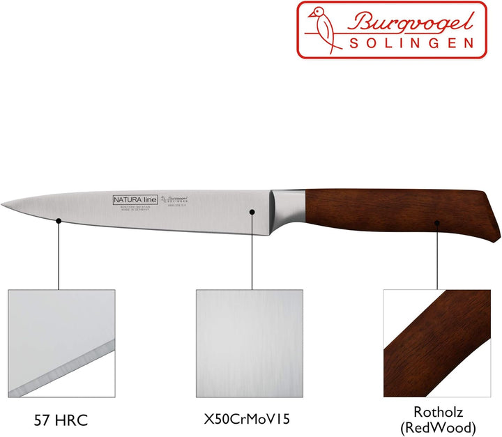 Burgvogel Solingen Natura Line, Zubereitungsmesser Holzgriff, rot satiniert, geschmiedet, 15 cm, seh