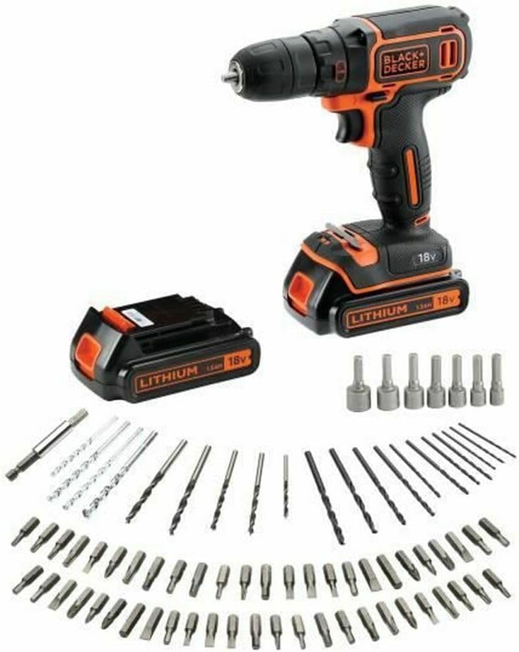 Black+Decker BDCDC18BAFC-QW Bohrschrauber (18V, 2X Li-Ion Schiebe-Akku, Planetengetriebe, LED-Arbeit