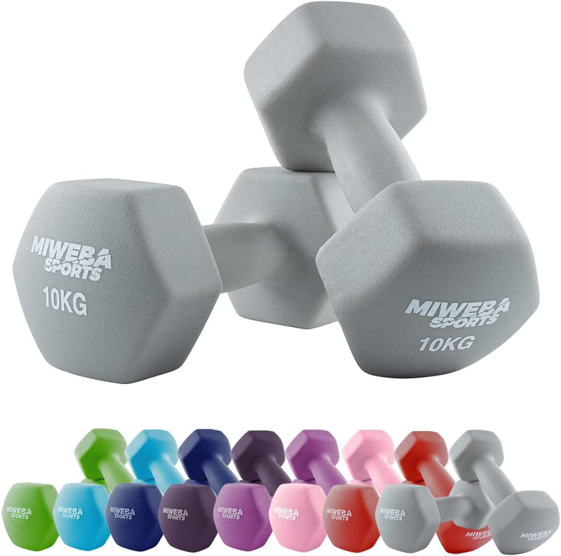 Miweba Sports Neopren Hantelset NKH100 | 𝐏𝐫𝐨𝐟𝐢 Hanteln - 0.5-10.0 Kg - Hexagon Hanteln Set - Kurzhan