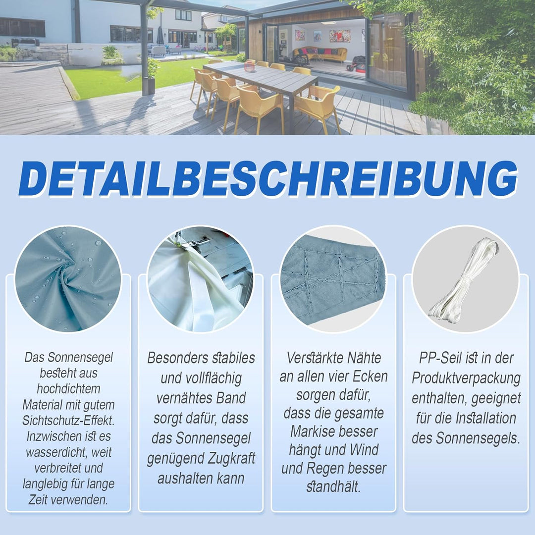Sunnylaxx 2.5x3.5m Sonnensegel Rechteckig, Wasserdicht Sonnenschutz Sunsegel Color Graublau, 95% UV-
