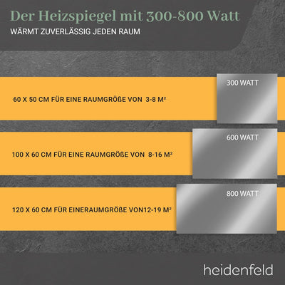 Heidenfeld Heizspiegel HF-HS100 | 𝟭𝟬 𝐉𝐀𝐇𝐑𝐄 𝐆𝐀𝐑𝐀𝐍𝐓𝐈𝐄 - 600 Watt - App Steuerung - 8-16 m² - Infraroth